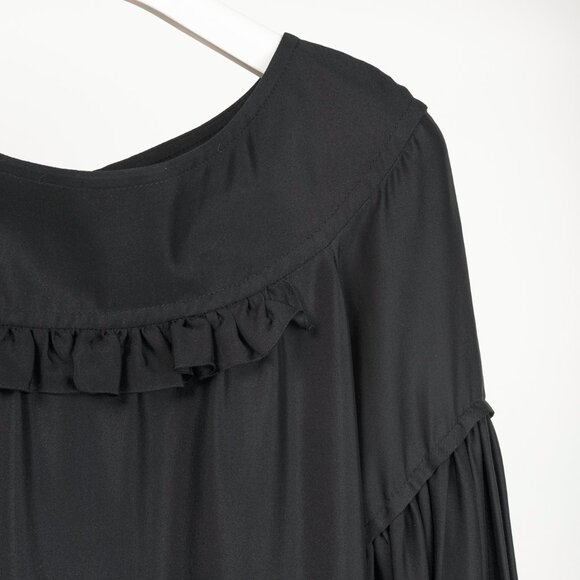 Stella McCartney Black Silk Satin Ruffle-Trim Long-Sleeve Mini Dress - Picture 4 of 10
